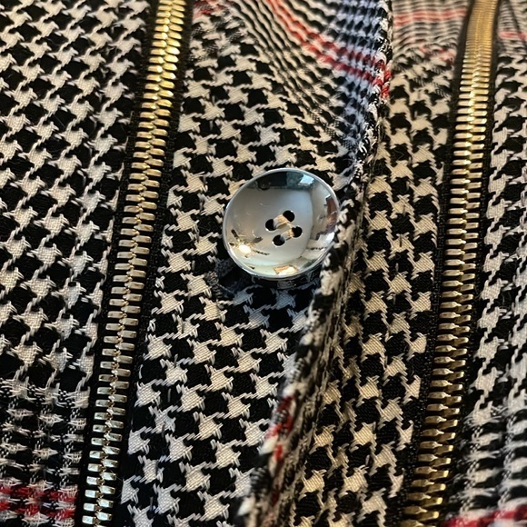 Escada‎ Houndstooth Black Red and White Blazer Jacket with Zipper Detail Size 34 - Picture 8 of 14